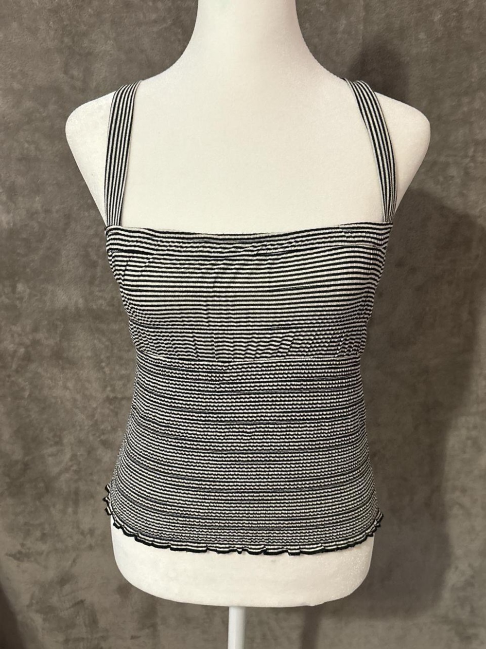 Black and White Forever 21 Stripped Ruffled Crop Top